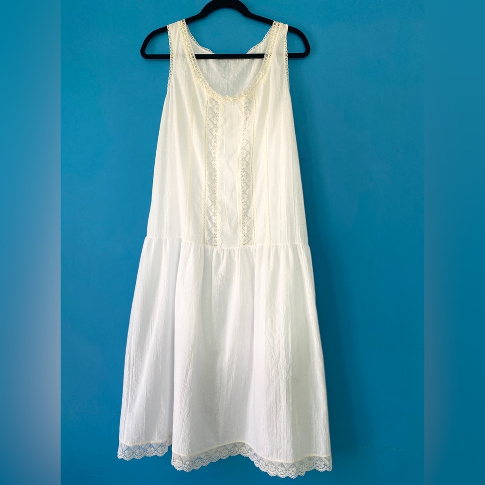 Vintage c. 1978–1985 Indulgence White Cotton Prairie Dress 40” Bust